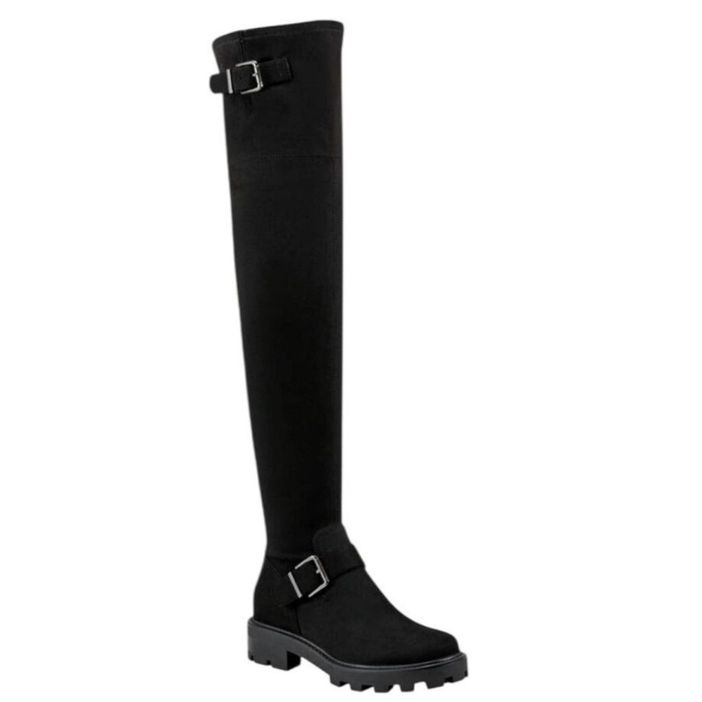 Marc Fisher LTD Black Suede Over The Knee Lug Sole Buckle Boots Womens 6.5 NEW